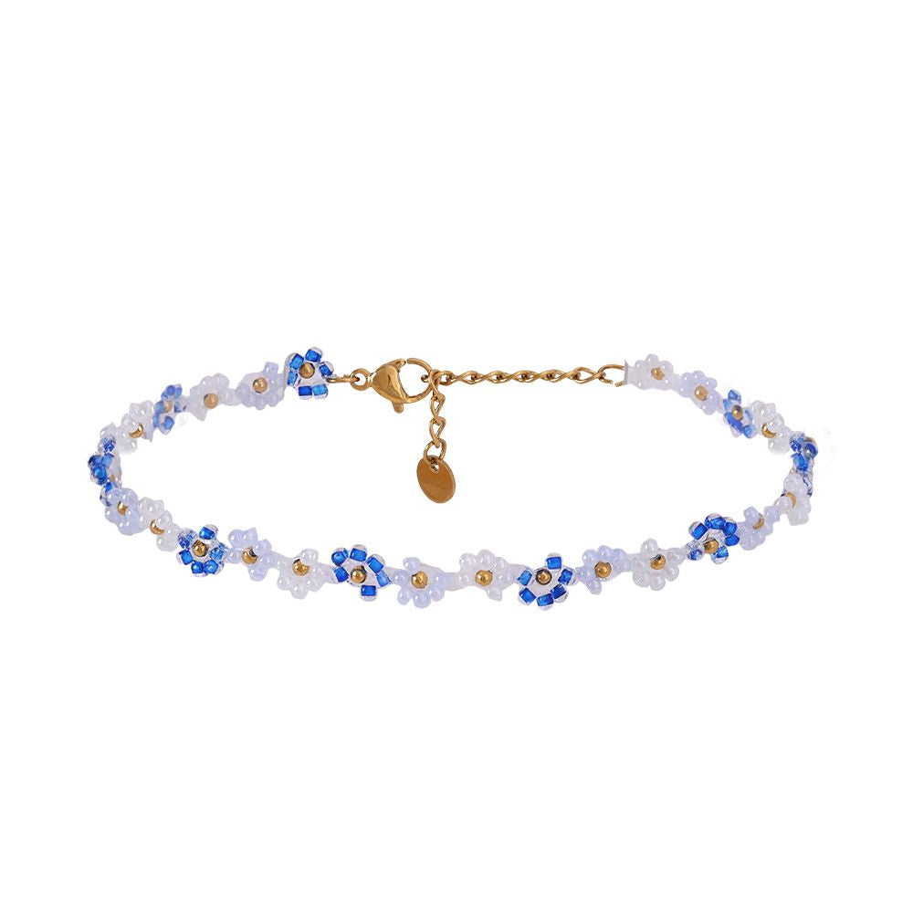 Beads Flowers Armband Blau