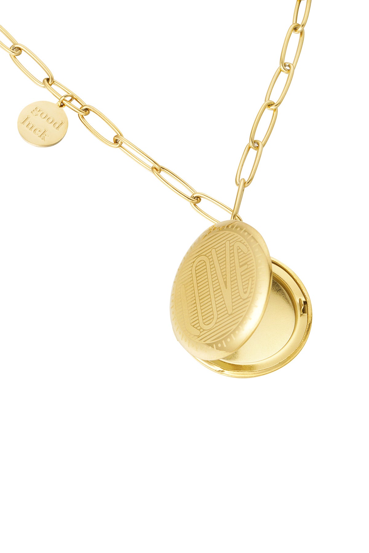 Accessoire Link chain round coin & good luck - Gold color Letvop! Tekst aanpassen