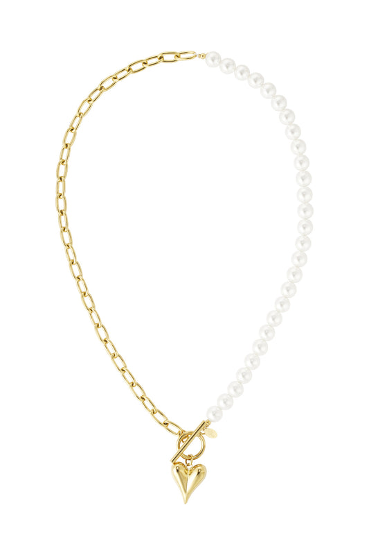 Ketting Pearl with hearts - Gold color