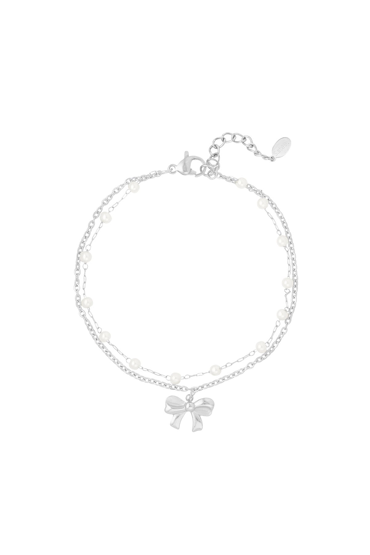 Armband Double with bow and pearls - Silver color color