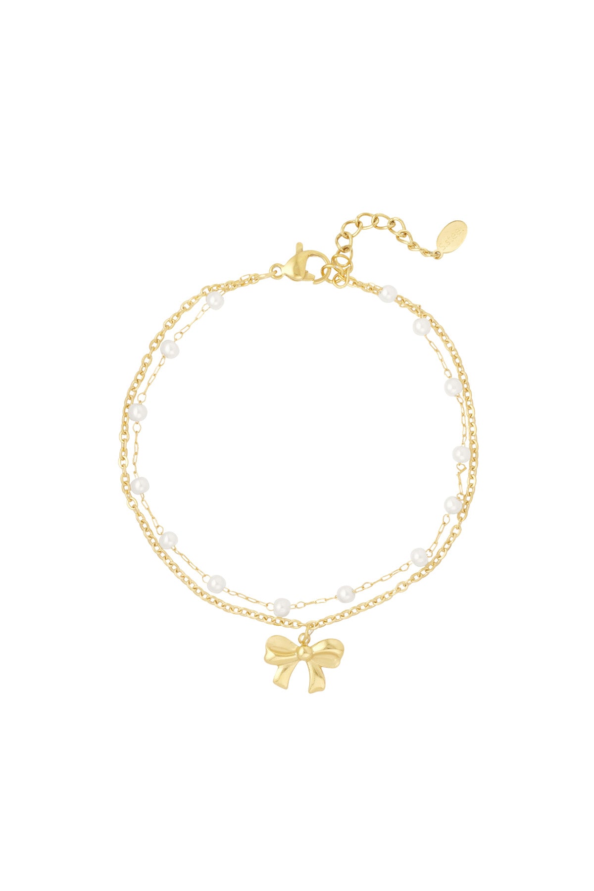 Armband Double with bow and pearls - Gold color