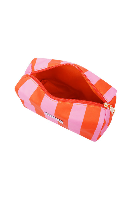 Make-up tas met strepen - oranje roze