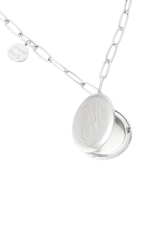 Accessoire Link chain round coin & good luck - Silver color color Let op! Tekst aanpassen
