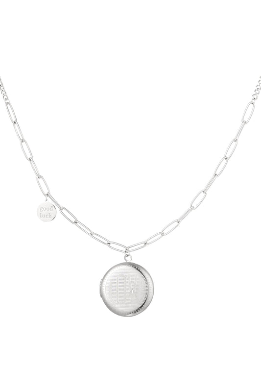 Accessoire Link chain round coin & good luck - Silver color color Let op! Tekst aanpassen
