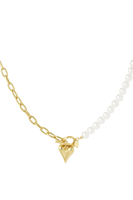 Ketting Pearl with hearts - Gold color